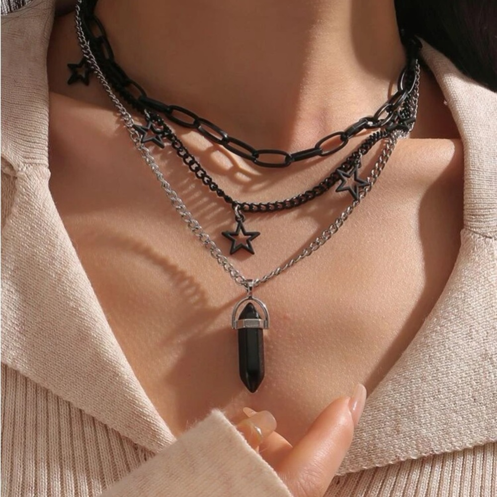 Stone and Star Pendant Layered Necklace - Picture 3 of 4